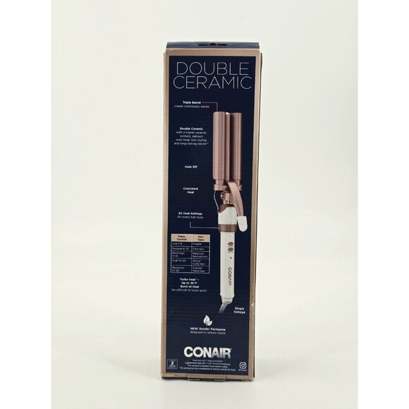 Conair Double Ceramic 3 Barrel Curling Iron Hair Waver White / Rose Gold - Picture 9 of 11